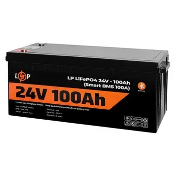 Акумулятор LP LiFePO4 для ДБЖ 24V (25,6V) - 100 Ah (2560Wh) (Smart BMS 100А) с BT пластик