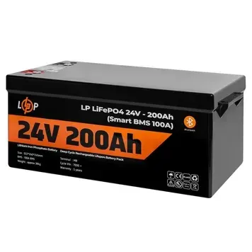 Акумулятор LP LiFePO4 для ДБЖ 24V (25,6V) - 200 Ah (5120Wh) (Smart BMS 100А) с BT пластик